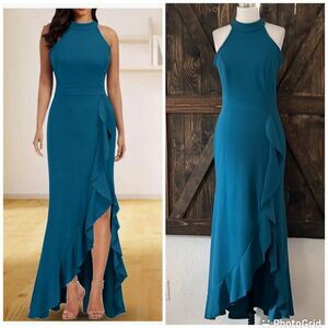 NWT WOOSEA Women's High Neck Split Bodycon Mermaid Evening Cocktail Long Dress
